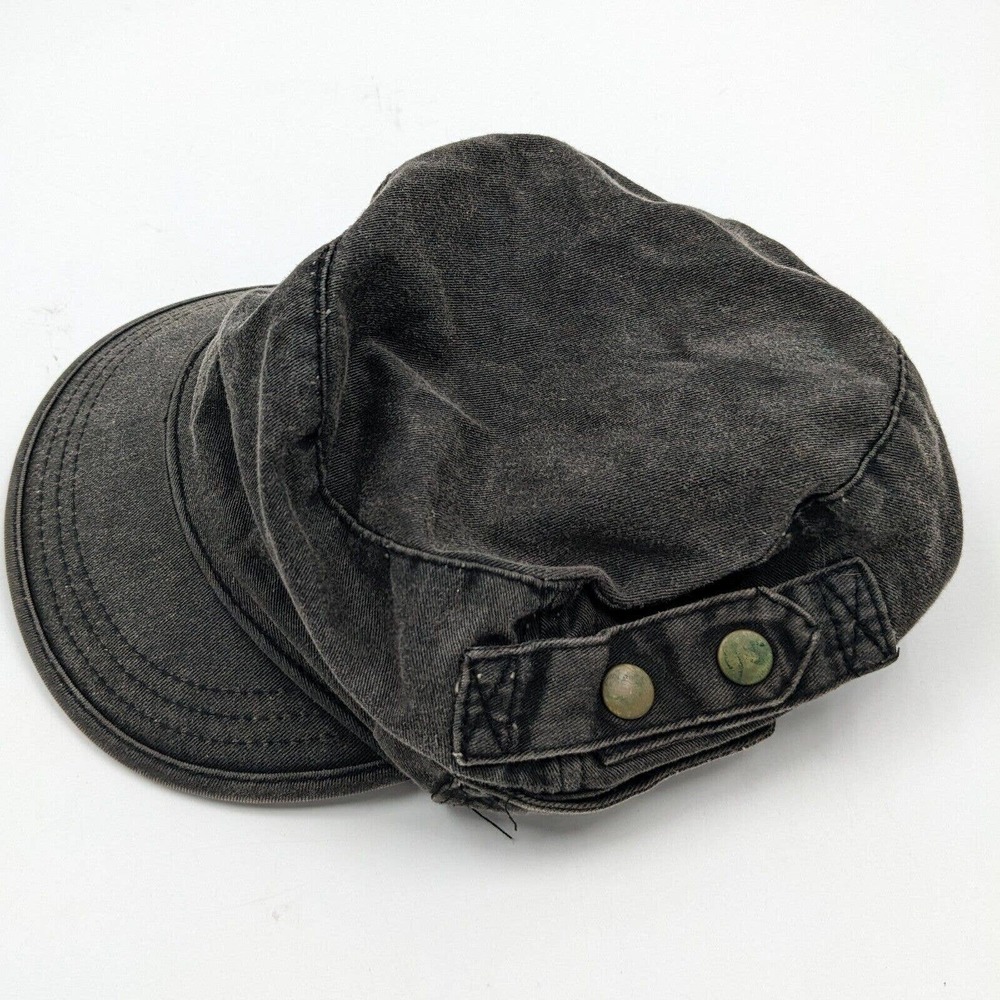 Vintage Military Gray Denim Double Snap Insulated Winter Short Brim Cap Hat